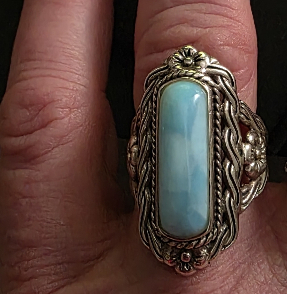 925 Sterling Silver Larimar Gemstone Ring Size 9 - image 1